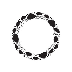 Hand-Drawn Rainy Day Wreath with Clouds, Raindrops, and Umbrellas. Vector Illustration.