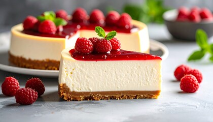 A slice of raspberry cheesecake