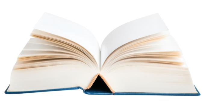 An open book with cream-colored pages, slightly curved, resting flat and fanned out symmetrically.