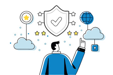 Digital Data Security and Cloud Protection with Global Access and Biometric Authentication, Vector.

