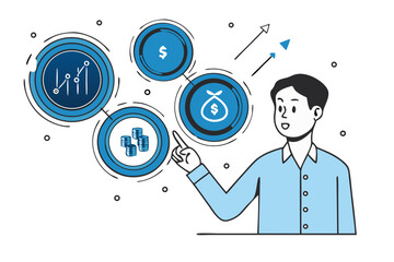 Financial Investment and Wealth Growth Strategy with Data Analysis and Money Management, Vector.

