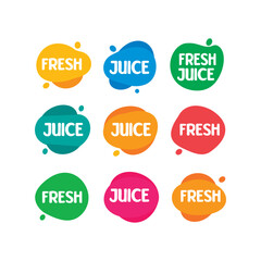 Fresh juice logo emblem bright shiny stickers, organic emblems banners labels , fruits vegetables fresh smoothies. Vegan eco bio green healthy food. Hand drawn vector illustration.