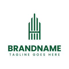 Letter H Skyscraper Logo, symbolizing strength, growth, and modern architecture