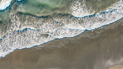 Aerial view of waves in world longest sea beach Cox's Bazar, Bangladesh.