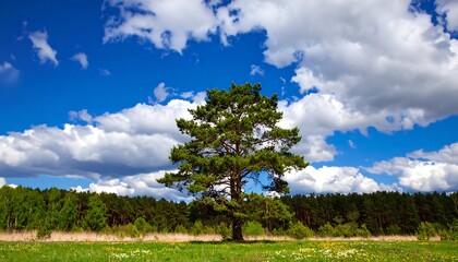 Fototapeta premium Sunny day, lone pine, wildflowers