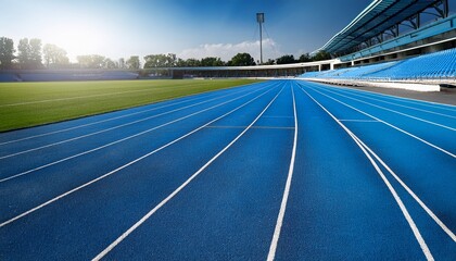 empty blue running tracks in stadium