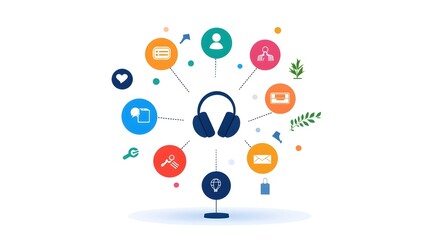 Customer Service Communication Icons with Headset