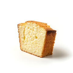 Slice of Sponge Cake with Golden Crust on White Background