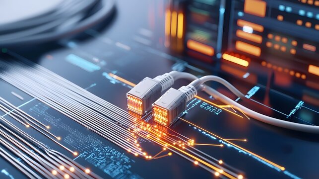 Digital infrastructure with fiber optic cables and data centers - Powered by Adobe