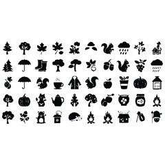 Autumn Icons Set - Black Silhouette Vector Illustrations for Fall Season Design