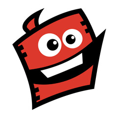 Happy red cartoon character with big eyes and wide smile