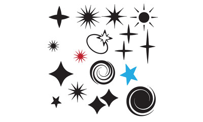 Retro Sparkle and Starburst Vector Icons – Vintage Lightning, Star, and Pop Art Clipart Set