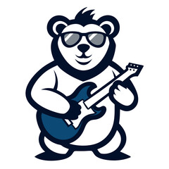 Cool panda character playing electric guitar wearing sunglasses