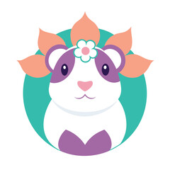 Cute cartoon guinea pig wearing a flower crown and surrounded by petals
