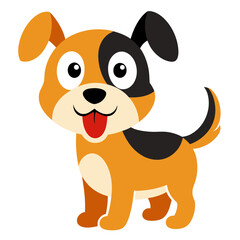 Cute cartoon dog with orange and black markings and a happy expression