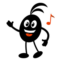 Happy black character dancing and singing with musical note