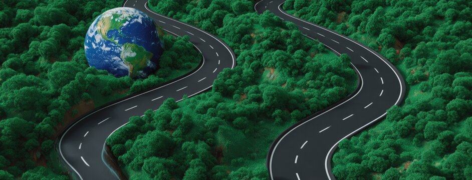 Exploring global environmental protection with a car on a green landscape highlighting the importance of nature conservation and sustainable energy solutions for our planet