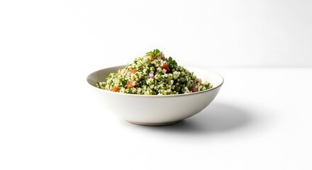 Fresh and healthy quinoa salad in a white bowl