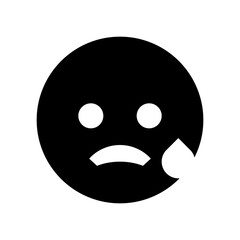 Sad crying face icon, solid fill emoji with tear for bad feedback