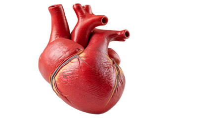 Human heart anatomical model displayed on a white isolated background.