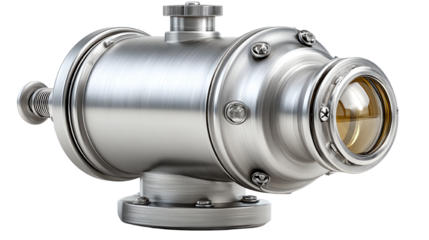 High-quality turbocharger, chrome finish, isolated on white background, perfect for automotive technology themes.