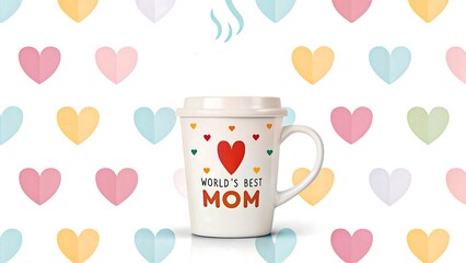 World best mom coffee mug with colorful hearts for mothers day

