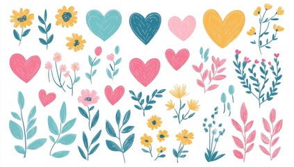 Floral heart-shaped collection on white