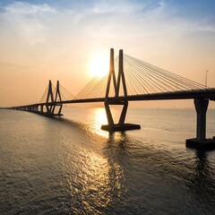 Obraz premium Sunrise over a cable-stayed bridge