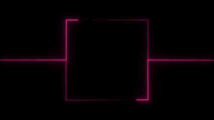 Neon laser line looping illustration background. geometric neon frame on black background.