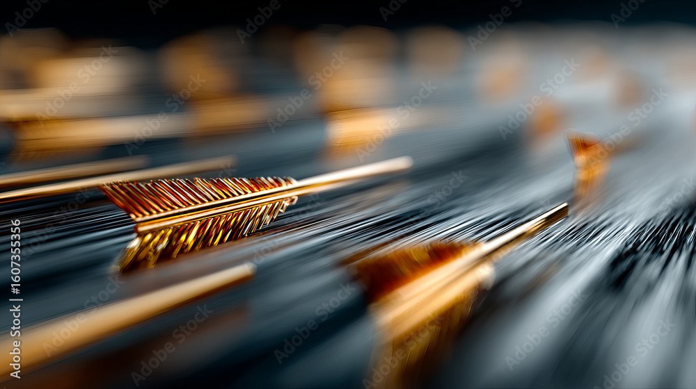 Poster golden arrow with motion blur effect symbolizing forward planning and dynamic progress