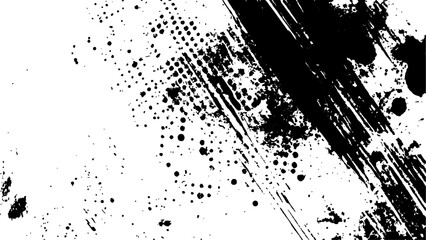 Halftone dots modern grunge texture black grunge brush stroke white background.