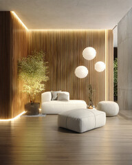 Modern Interior Living Space with Elegant Furniture and Ambient Lighting in Relaxing Environment