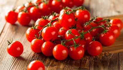 Vibrant display of fresh cherry tomatoes on a rustic wooden surface enhancing visual appeal