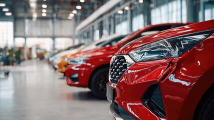 Damage assessment of silver and red cars following a forward collision at a workshop during daylight with visible bodywork issues