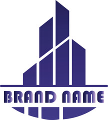 Modern 3D Render of a Geometric Building Logo with Company Name Space