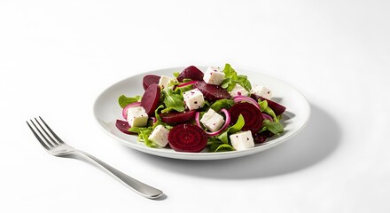 Fresh beet and feta salad with greens and radicchio