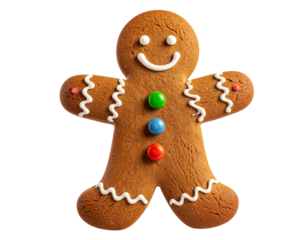  Smiling Gingerbread Man Cookie Standing Upright, Full-Body View, isolated on transparent background