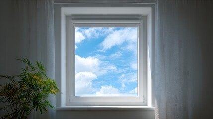 Fototapeta premium Close-up of a modular window with skylight on a red brick house, showcasing German design concepts under a clear sky in a peaceful residential area