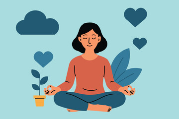 Calm woman meditating in nature symbolizing mindfulness peace and emotional wellness Promotes mental health balance relaxation and self care lifestyle concept.