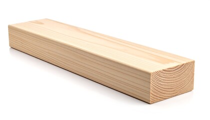 Light-colored wooden beam on white background