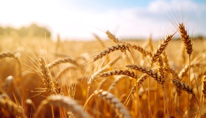 Fototapeta premium Golden wheat field bathed in sunlight