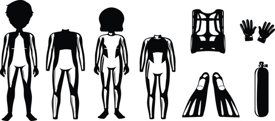 Silhouette of Scuba Diving Equipment, Including Wetsuit, Fins