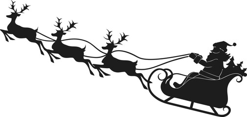 Santa Claus and reindeer vector silhouette on transparent background