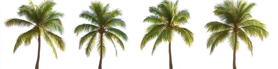 Four tropical palm trees against a white background