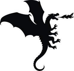 Naklejka premium Fire Breathing Dragon Silhouette Vector, illustration