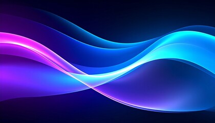 Colorful abstract waveforms in vibrant blue, purple, and pink gradients flowing against a dark navy background. The overlapping curves and glowing transitions evoke movement, energy, and a futuristic 