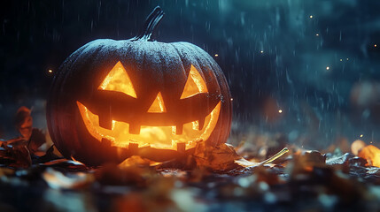 Fototapeta premium Halloween is a spooky, eerie, and chilling time of year, when ghostly shadows creep and haunted houses come alive. The streets grow foggy and dim, lit only by the flickering glow of jack-o’-lanterns
