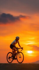 Obraz premium Smiling woman enjoying cycling during sunset in a vibrant natural landscape with beautiful greenery around