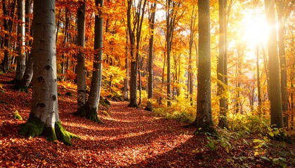 Autumn forest path bathed in sunlight (2)
