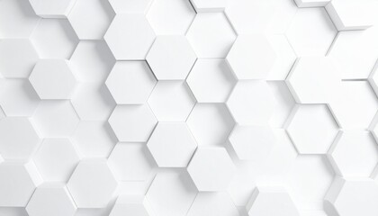 Fototapeta premium Three-dimensional hexagonal tile grid with varied elevation, clean white finish, minimal lighting contrast.